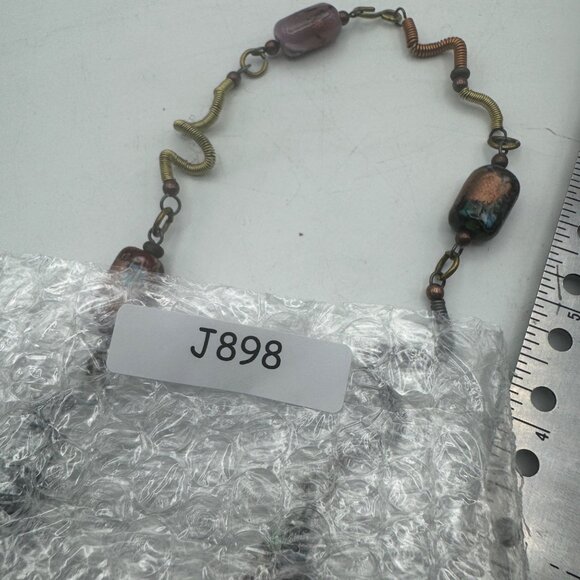 Mixed Metal Beaded Necklace Glass Accents Spiral S Hook Closure 17 Inch Unique - Picture 5 of 5